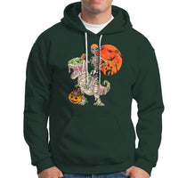 Football Skeleton Hoodie American Football Halloween Skeleton Riding Dinosaur Football Fan - Wonder Print Shop