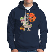 Football Skeleton Hoodie American Football Halloween Skeleton Riding Dinosaur Football Fan - Wonder Print Shop