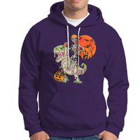 Football Skeleton Hoodie American Football Halloween Skeleton Riding Dinosaur Football Fan - Wonder Print Shop