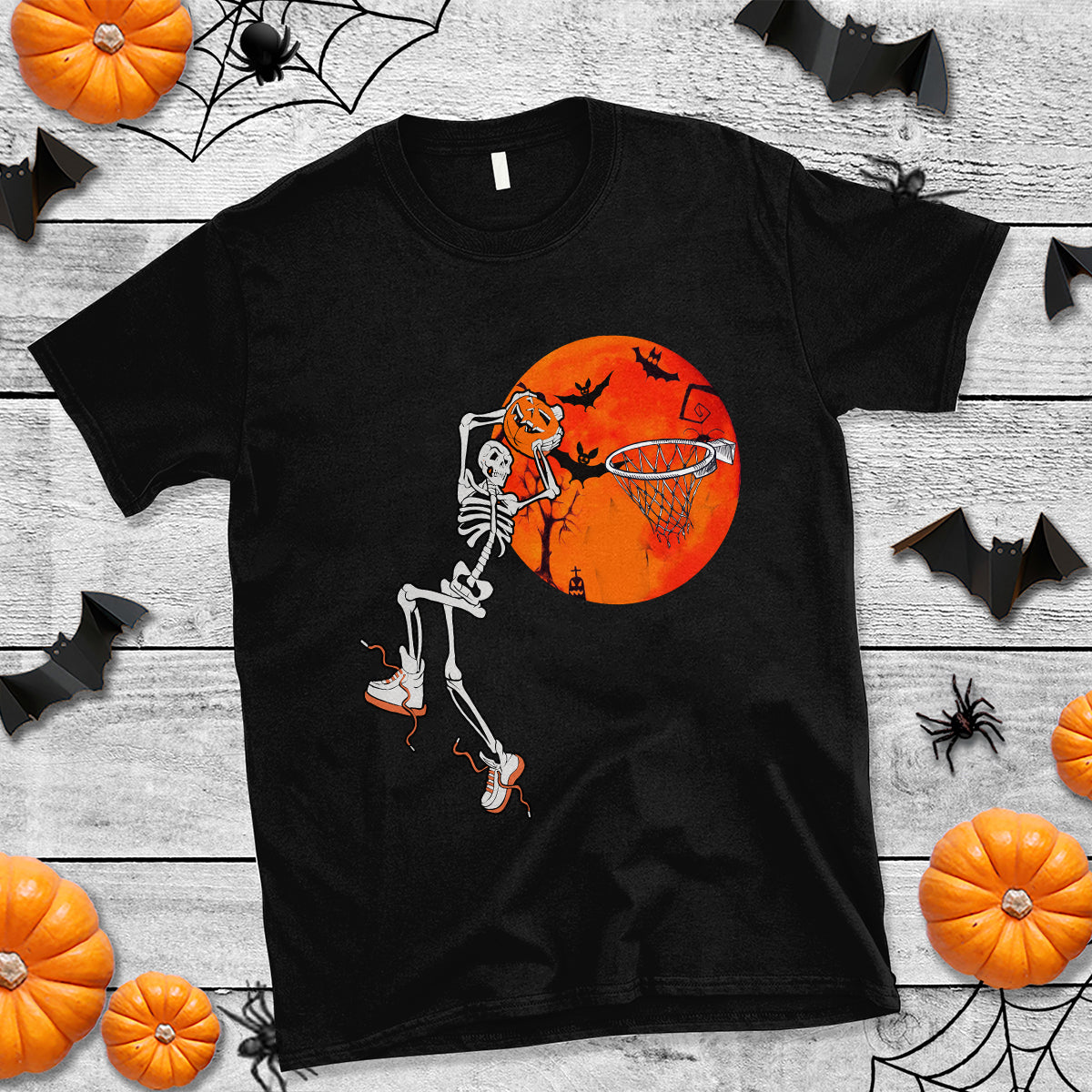 Basketball Skeleton T Shirt Halloween Basketball Lover Scary Night - Wonder Print Shop