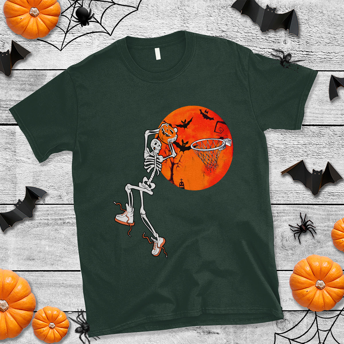Basketball Skeleton T Shirt Halloween Basketball Lover Scary Night - Wonder Print Shop
