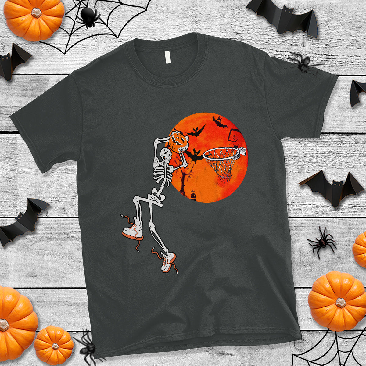 Basketball Skeleton T Shirt Halloween Basketball Lover Scary Night - Wonder Print Shop
