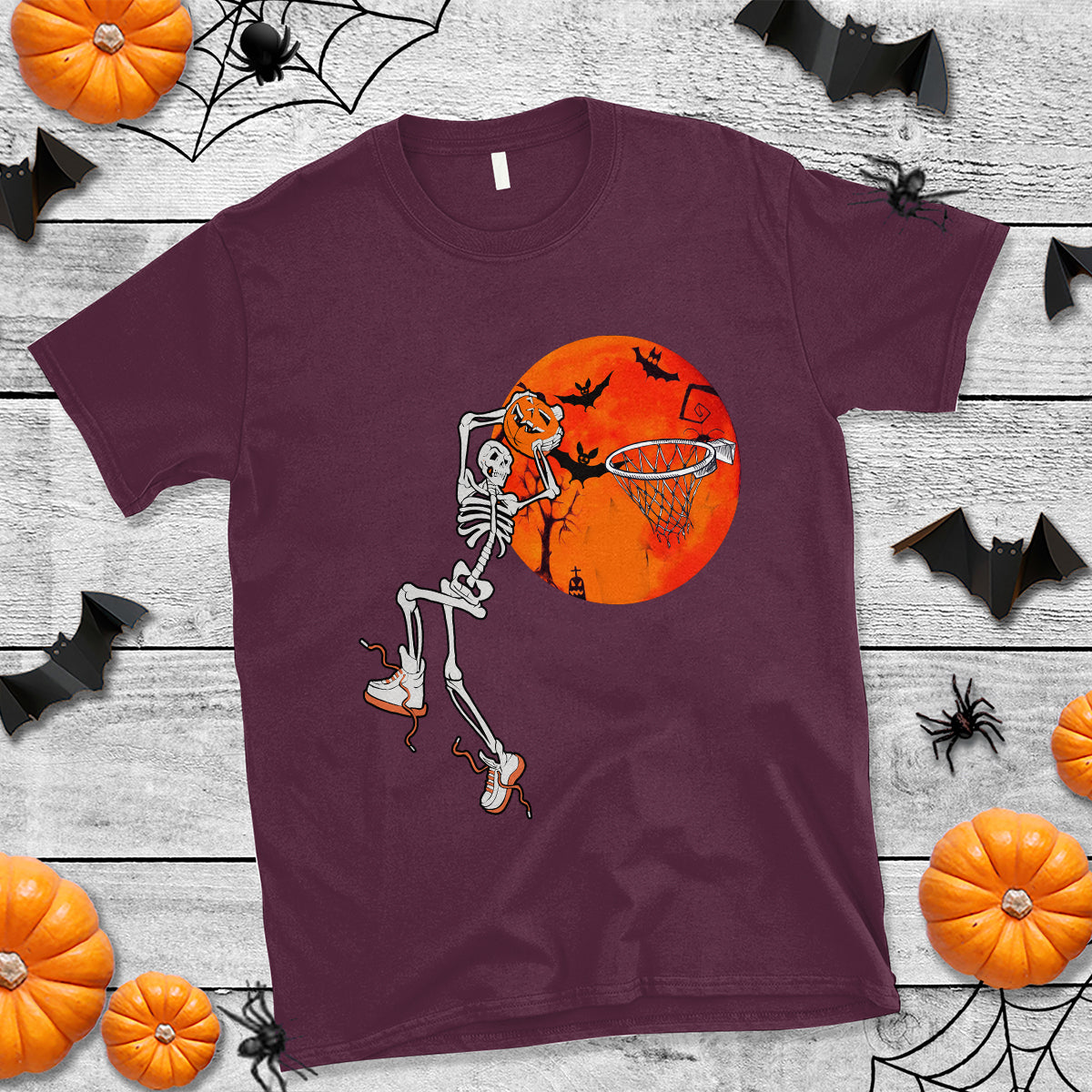 Basketball Skeleton T Shirt Halloween Basketball Lover Scary Night - Wonder Print Shop