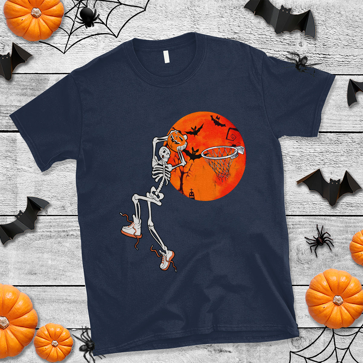 Basketball Skeleton T Shirt Halloween Basketball Lover Scary Night - Wonder Print Shop