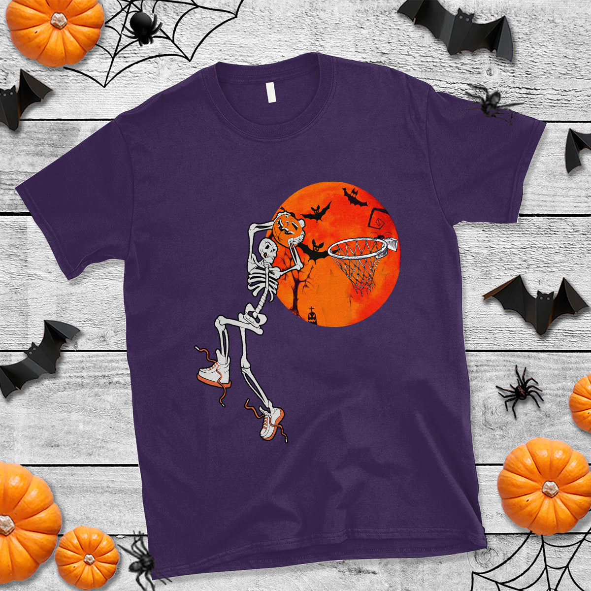 Basketball Skeleton T Shirt Halloween Basketball Lover Scary Night - Wonder Print Shop