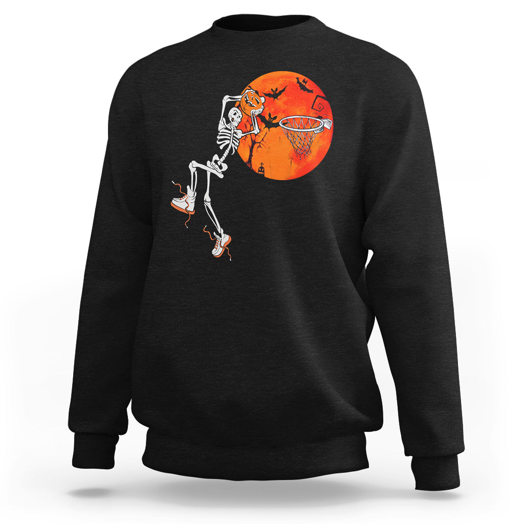 Basketball Skeleton Sweatshirt Halloween Basketball Lover Scary Night - Wonder Print Shop