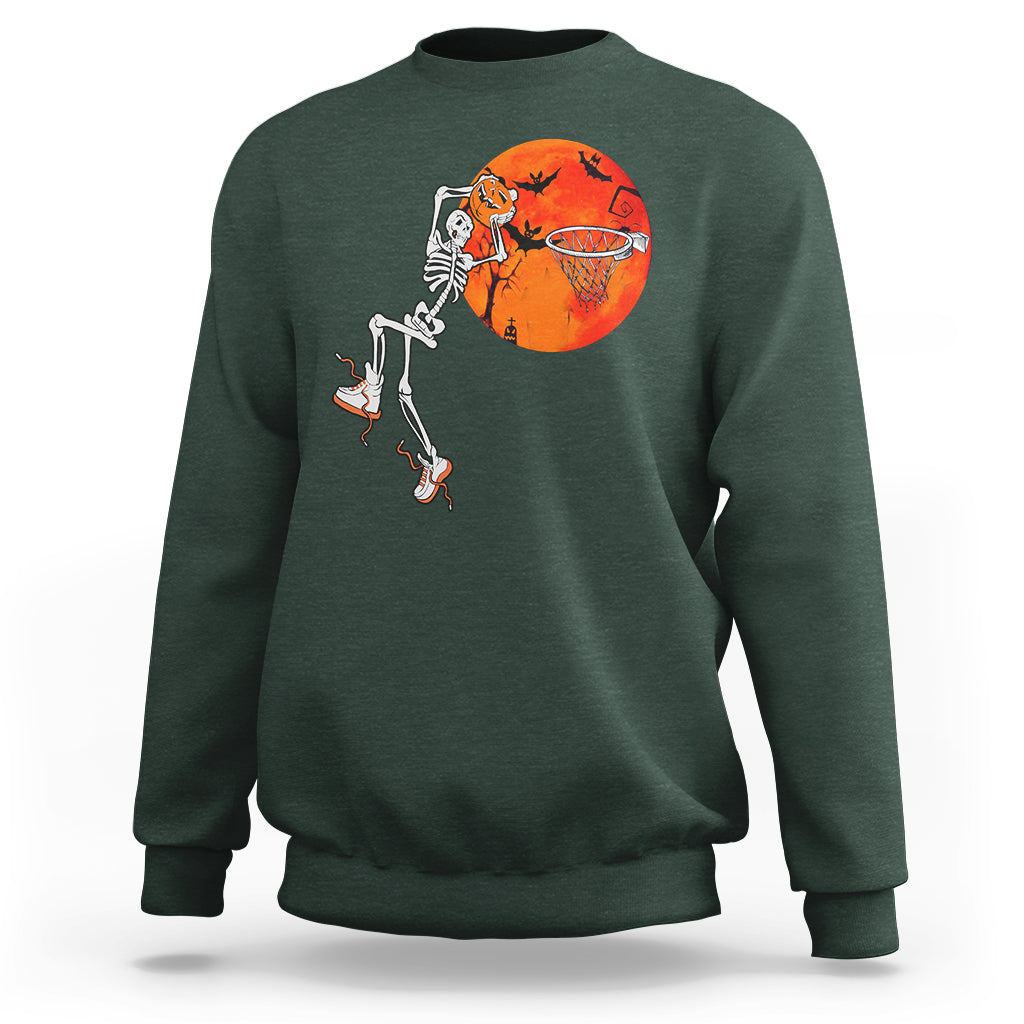 Basketball Skeleton Sweatshirt Halloween Basketball Lover Scary Night - Wonder Print Shop
