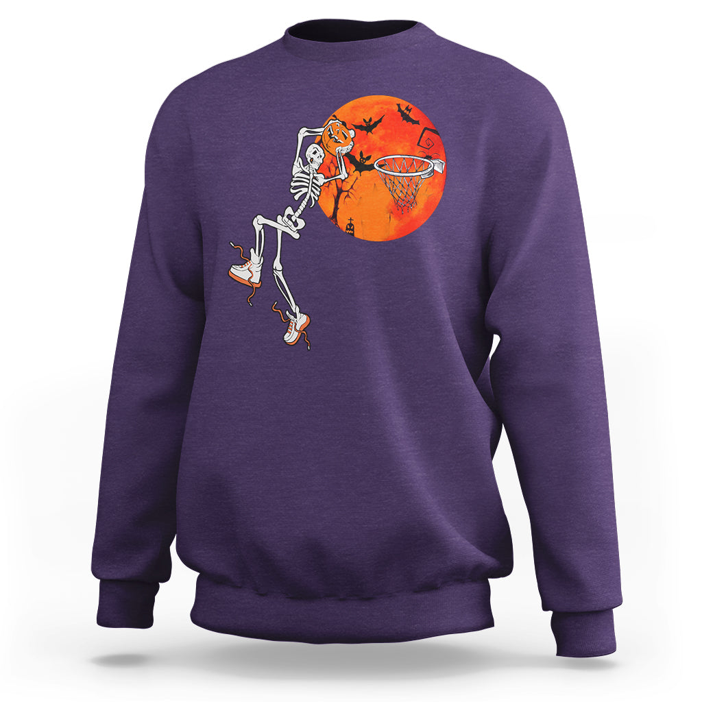 Basketball Skeleton Sweatshirt Halloween Basketball Lover Scary Night - Wonder Print Shop
