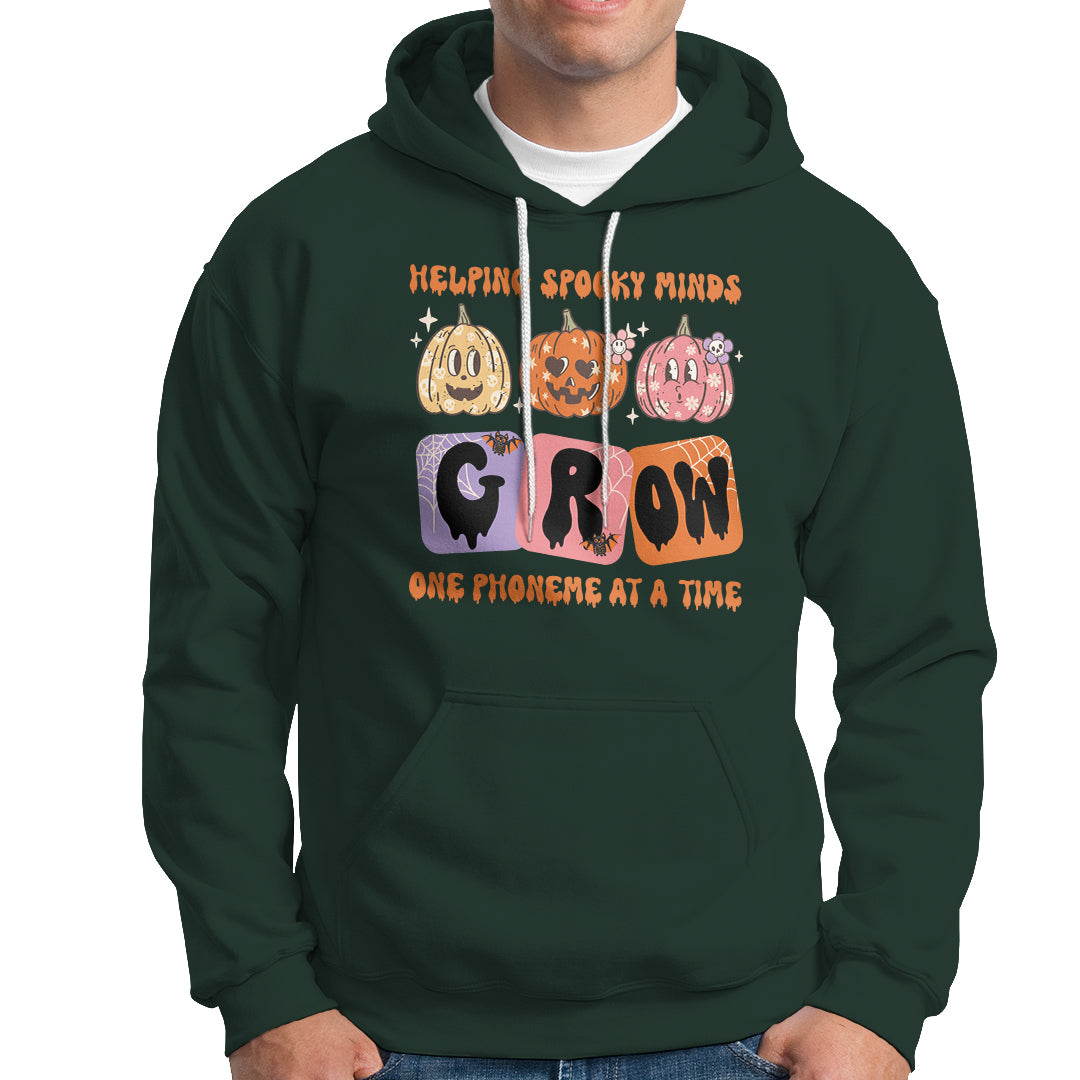 Halloween Reading Hoodie Helping Spooky Minds Grow One Phoneme Dyslexia Pumpkin - Wonder Print Shop