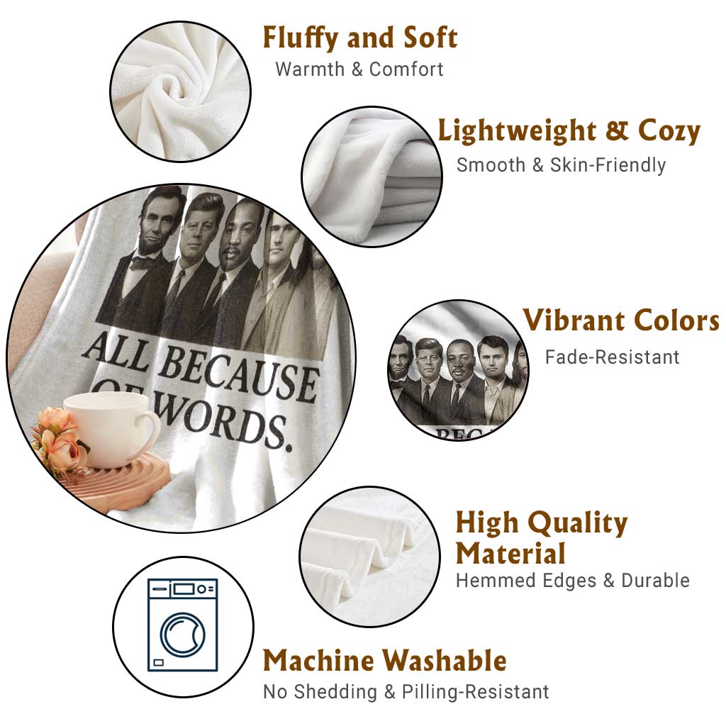 All Because of Words Throw Blanket Tribute to Truth Tellers Freedom Defender - Wonder Print Shop