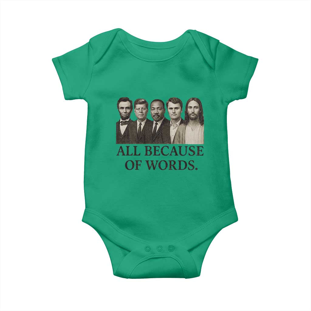 All Because of Words Baby Onesie Tribute to Truth Tellers Freedom Defender - Wonder Print Shop