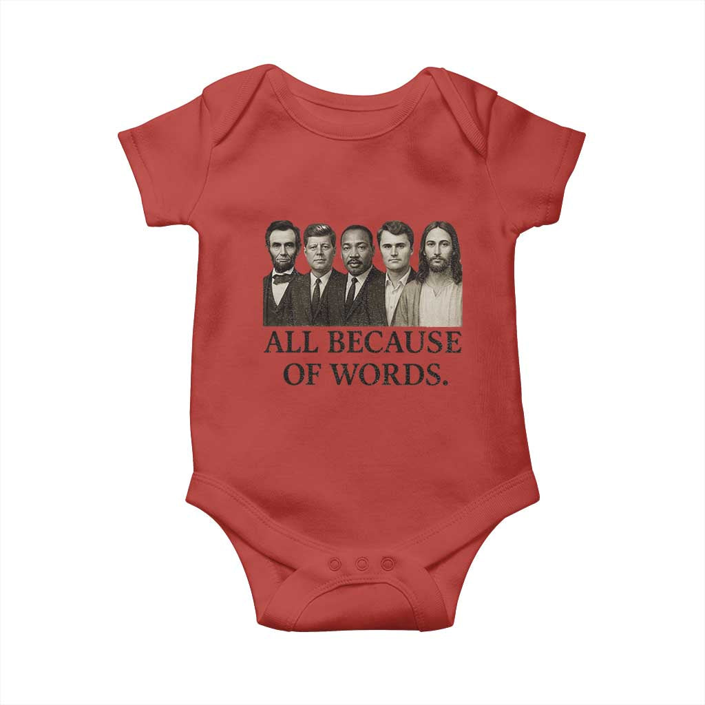 All Because of Words Baby Onesie Tribute to Truth Tellers Freedom Defender - Wonder Print Shop