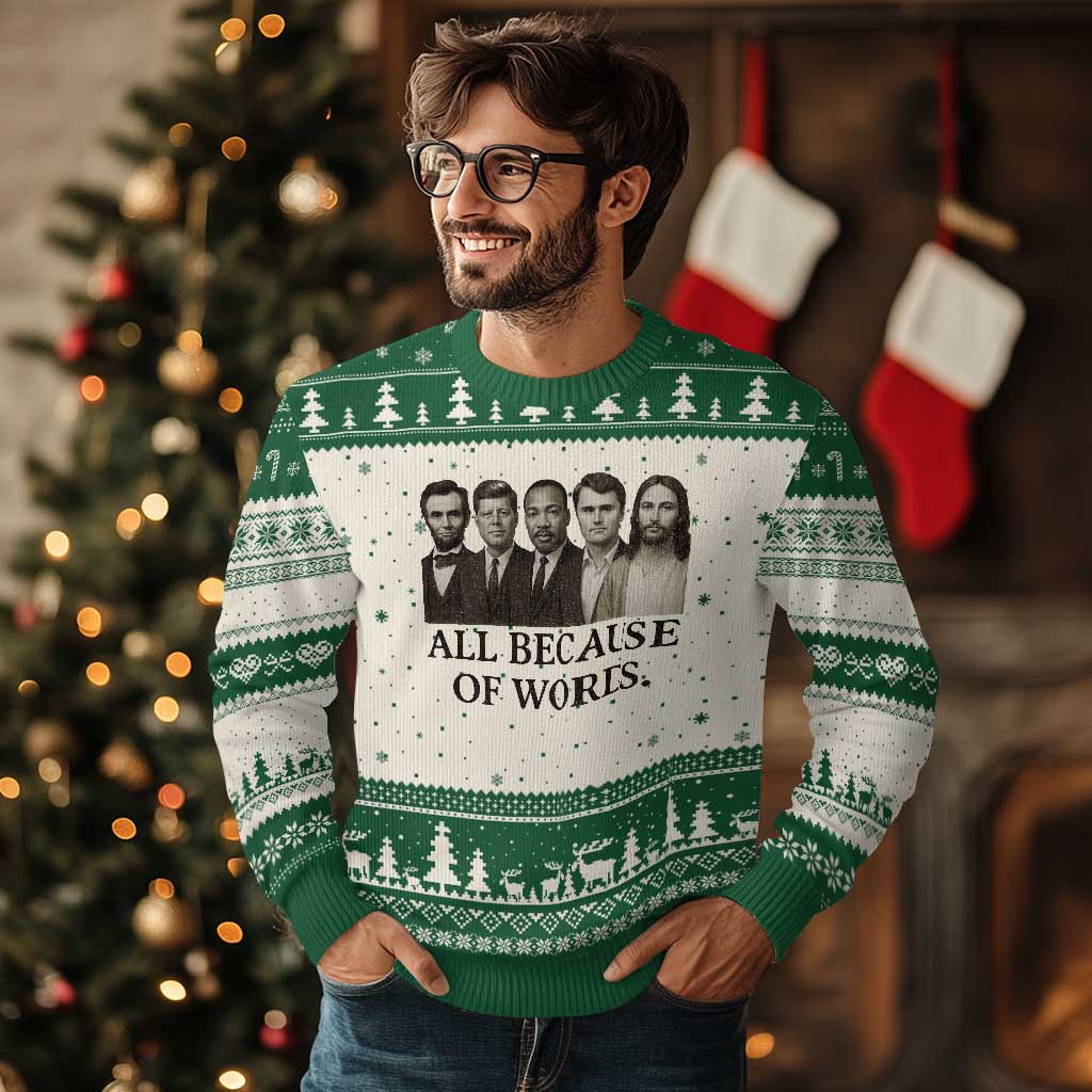 All Because of Words Ugly Christmas Sweater Tribute to Truth Tellers Freedom Defender - Wonder Print Shop