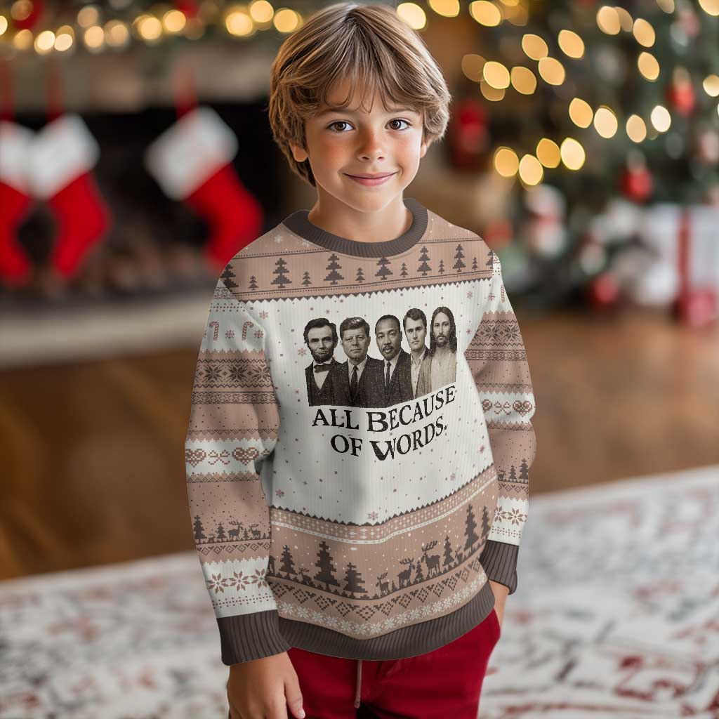 All Because of Words Ugly Christmas Sweater Tribute to Truth Tellers Freedom Defender - Wonder Print Shop