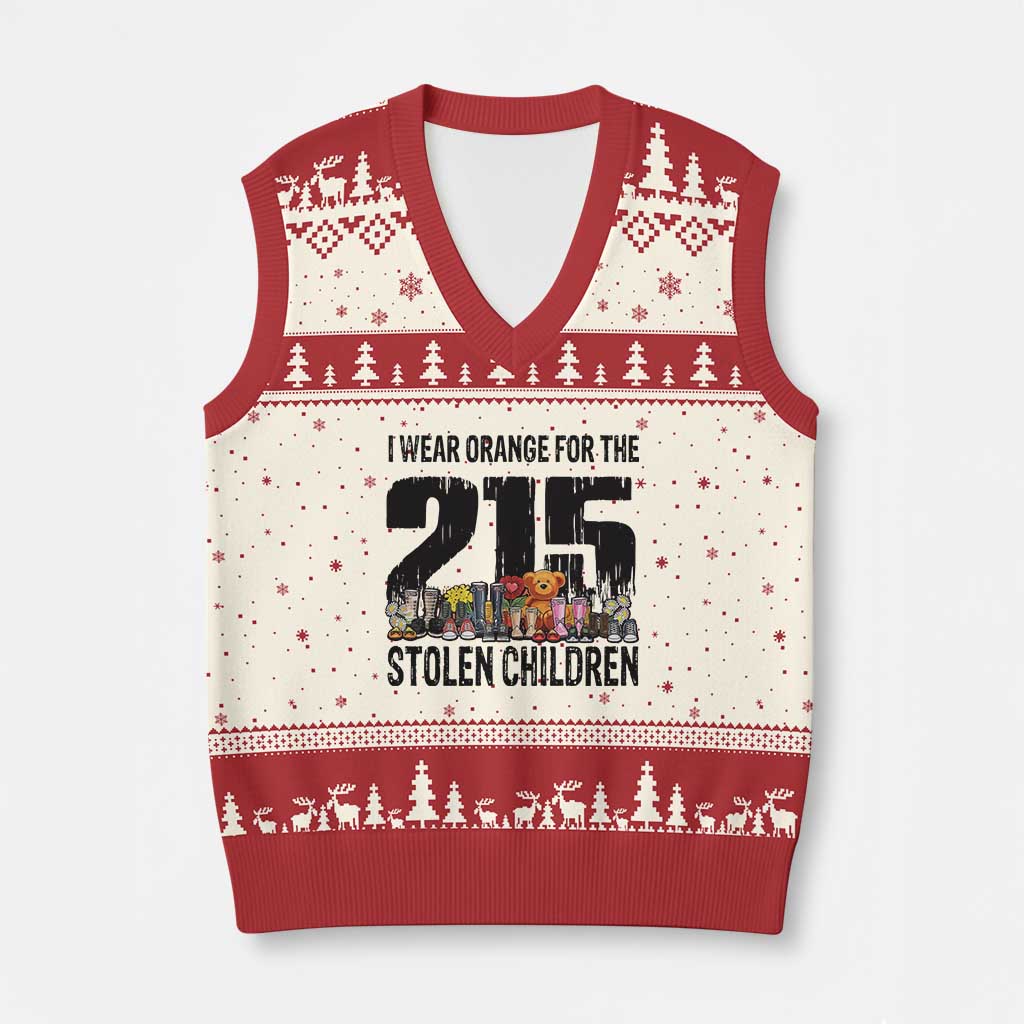 I Wear Orange For The 215 Stolen Children V-Neck Knit Sweater Vest Native Child Tribute 215 Memorial Awareness - Wonder Print Shop