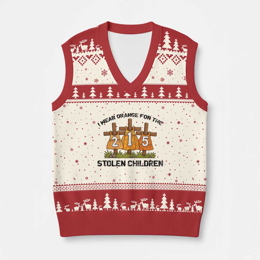 Orange Shirt Day V-Neck Knit Sweater Vest I Wear Orange For The 215 Stolen Children - Wonder Print Shop