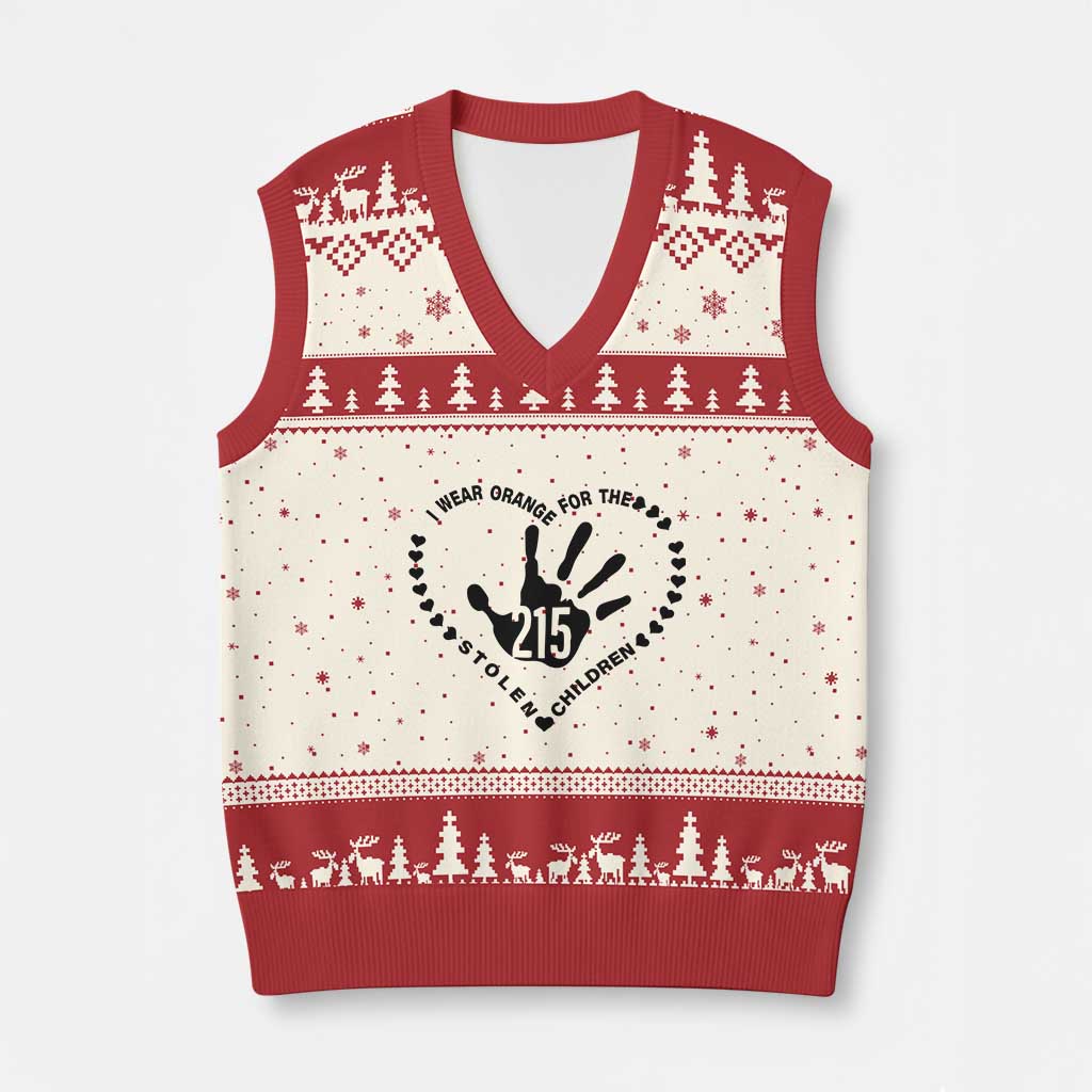 Orange Shirt Day V-Neck Knit Sweater Vest I Wear Orange For The Stolen Children 215 Memorial Tribute - Wonder Print Shop