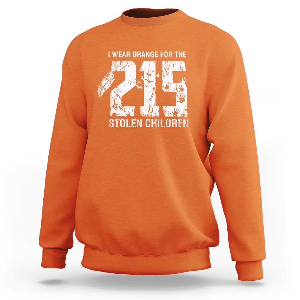 I Wear Orange For The 215 Stolen Children Sweatshirt Orange Shirt Day 215 Memorial Awareness - Wonder Print Shop