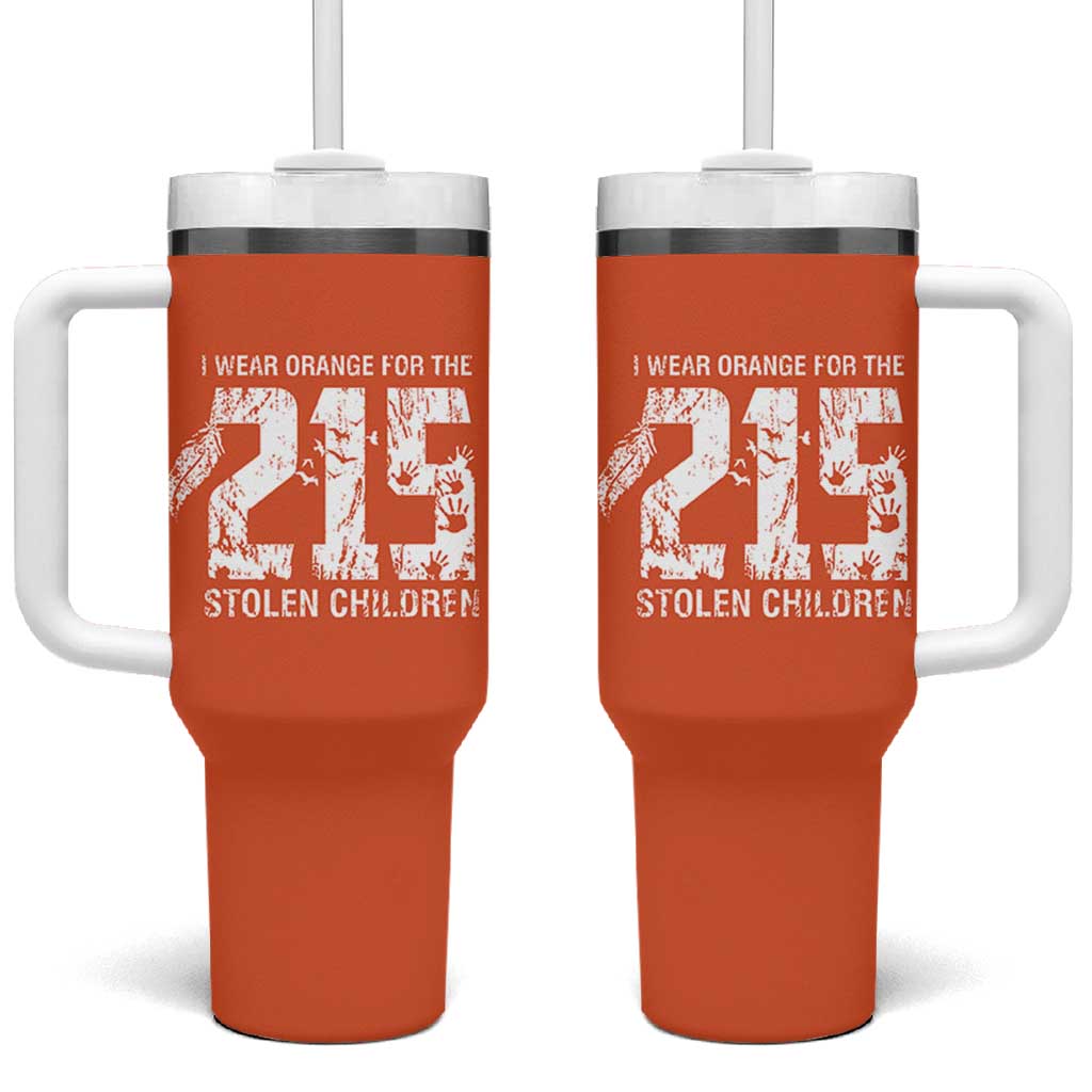 I Wear Orange For The 215 Stolen Children Tumbler With Handle Orange Shirt Day 215 Memorial Awareness - Wonder Print Shop