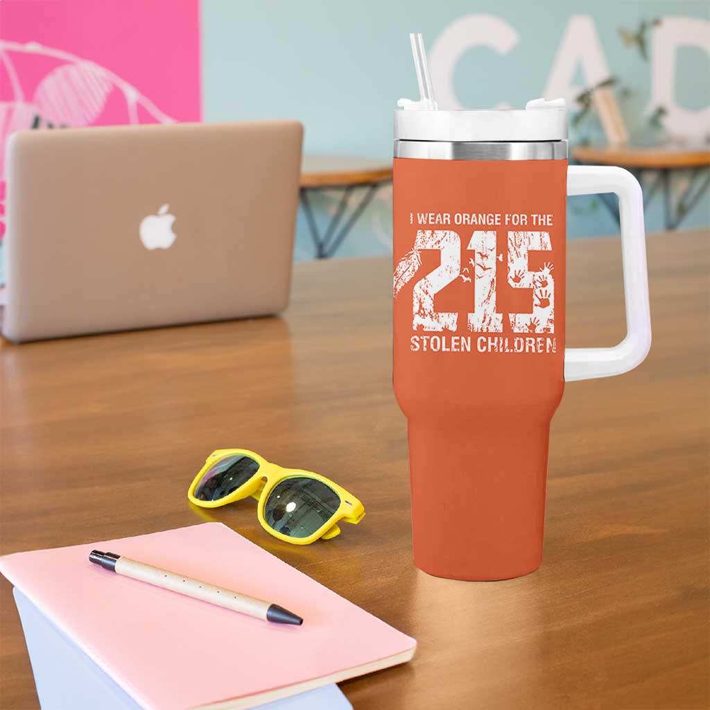I Wear Orange For The 215 Stolen Children Tumbler With Handle Orange Shirt Day 215 Memorial Awareness - Wonder Print Shop