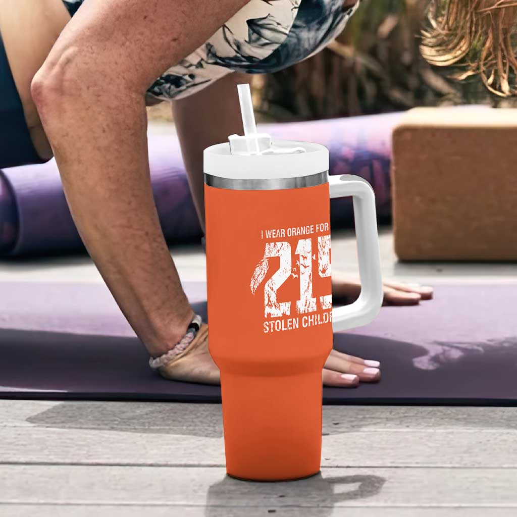 I Wear Orange For The 215 Stolen Children Tumbler With Handle Orange Shirt Day 215 Memorial Awareness - Wonder Print Shop