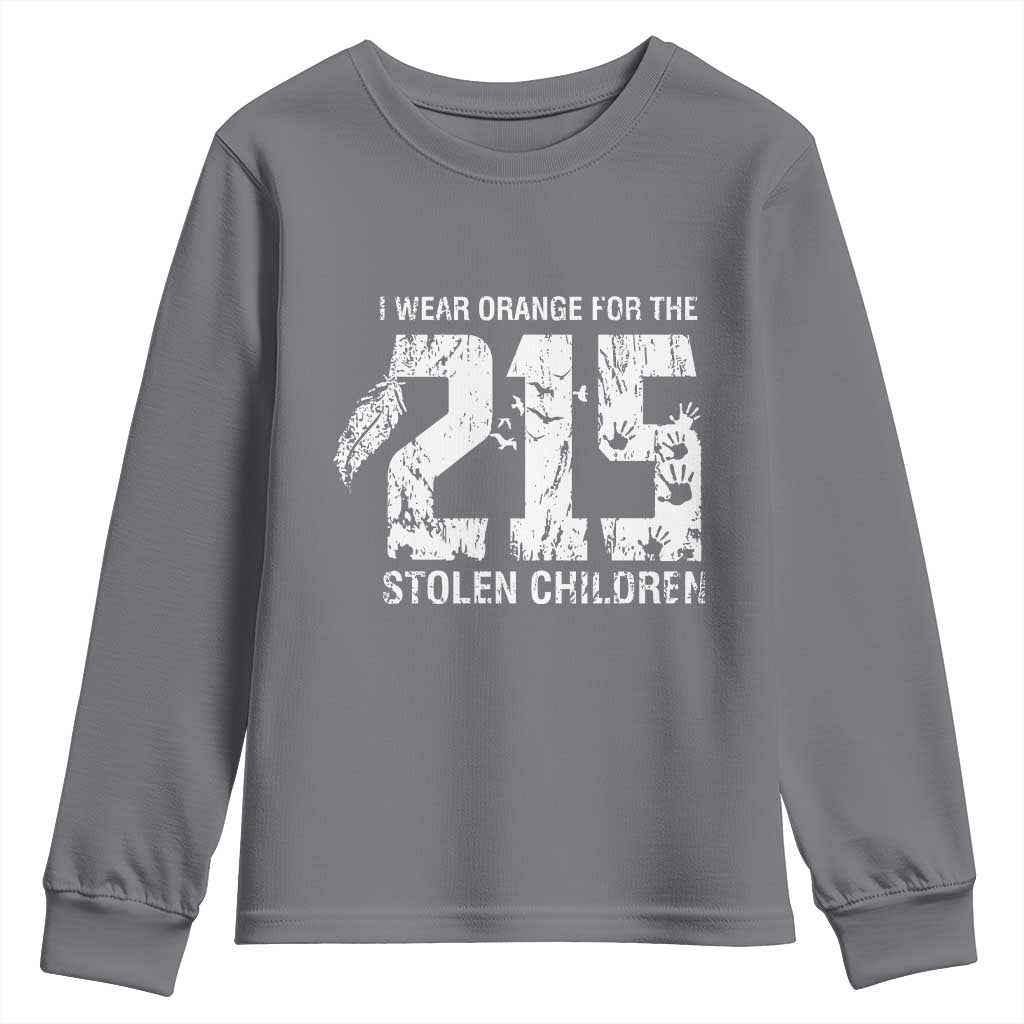 I Wear Orange For The 215 Stolen Children Youth Sweatshirt Orange Shirt Day 215 Memorial Awareness - Wonder Print Shop