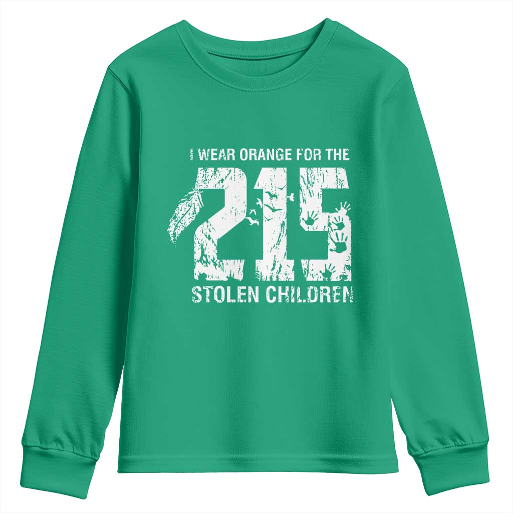 I Wear Orange For The 215 Stolen Children Youth Sweatshirt Orange Shirt Day 215 Memorial Awareness - Wonder Print Shop