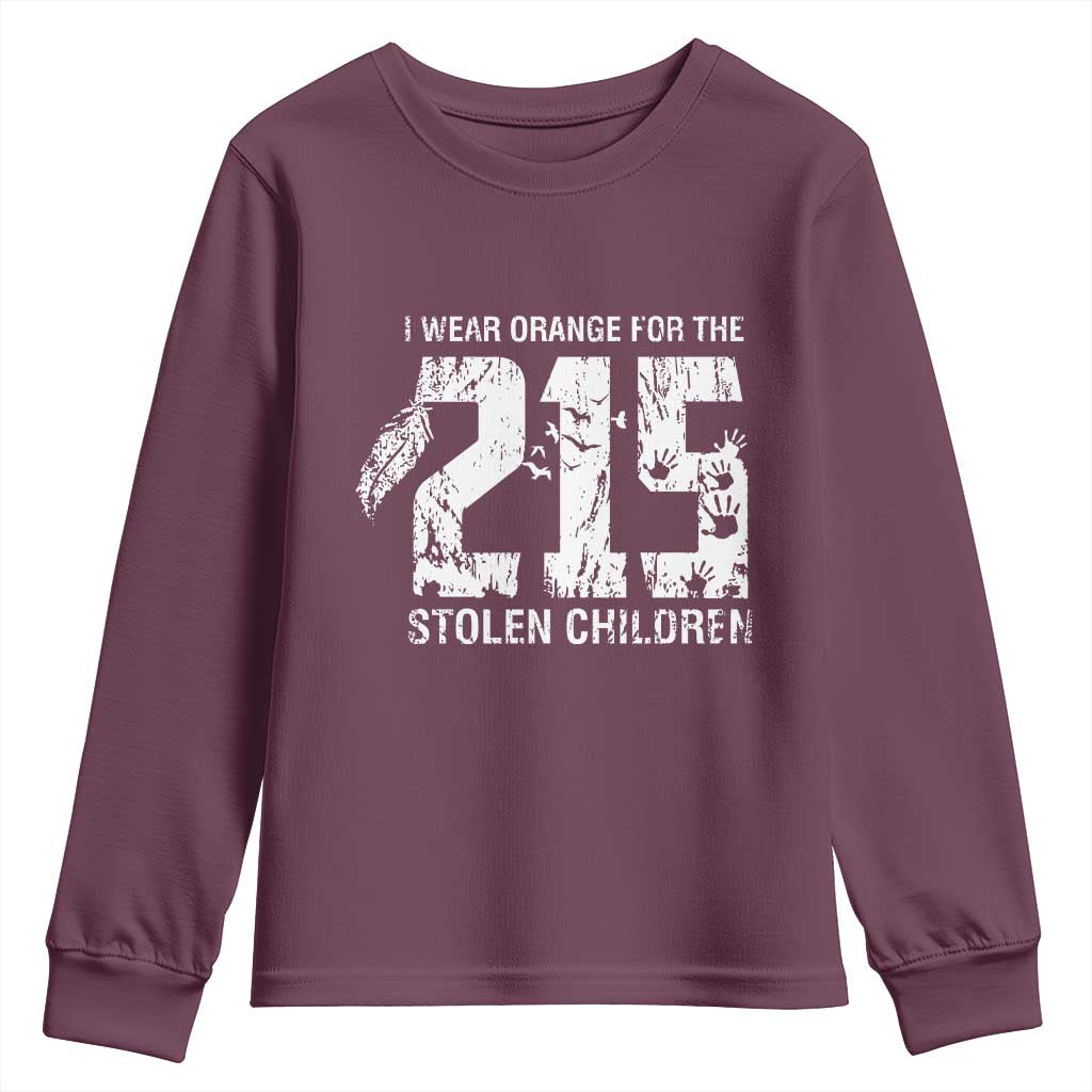 I Wear Orange For The 215 Stolen Children Youth Sweatshirt Orange Shirt Day 215 Memorial Awareness - Wonder Print Shop