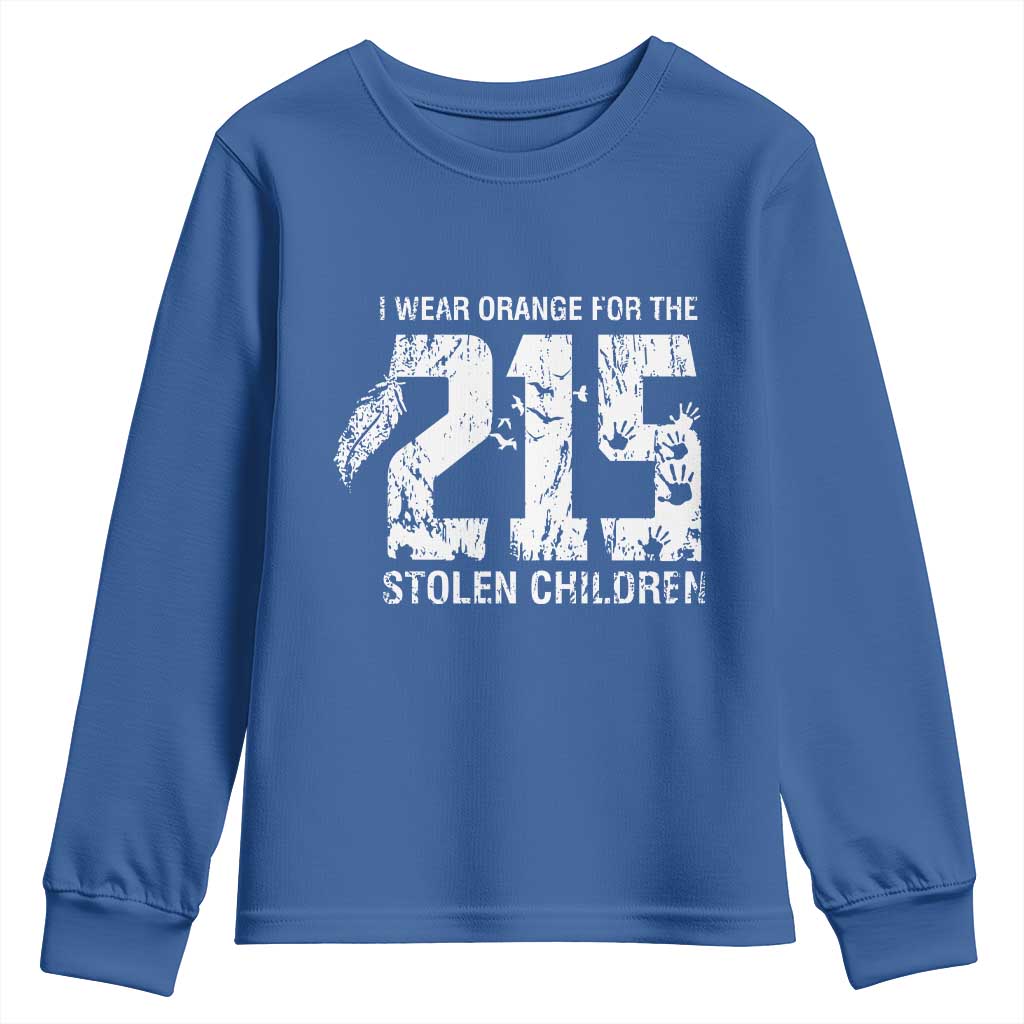 I Wear Orange For The 215 Stolen Children Youth Sweatshirt Orange Shirt Day 215 Memorial Awareness - Wonder Print Shop