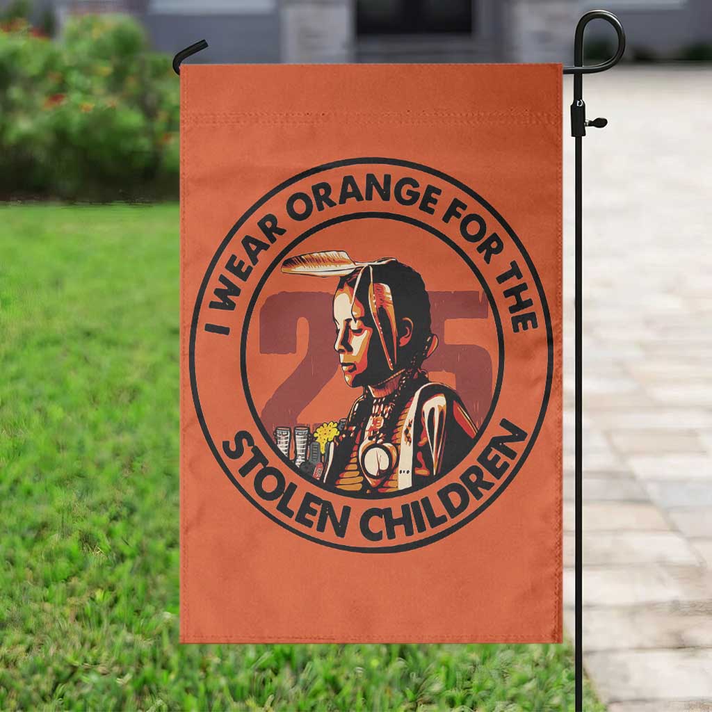 I Wear Orange For The 215 Stolen Children Garden Flag Indigenous Girl Orange Shirt Day - Wonder Print Shop