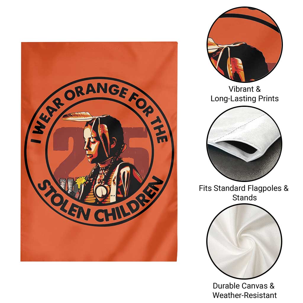 I Wear Orange For The 215 Stolen Children Garden Flag Indigenous Girl Orange Shirt Day - Wonder Print Shop