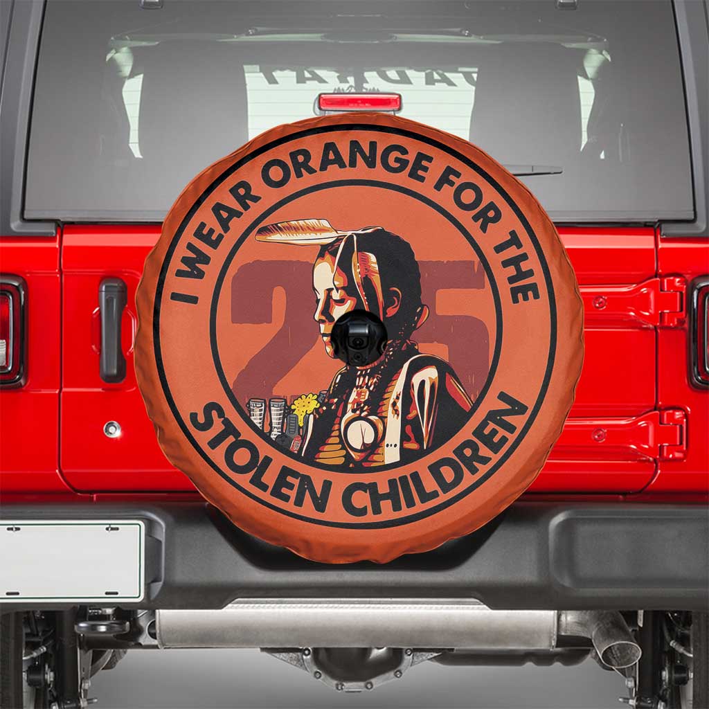 I Wear Orange For The 215 Stolen Children Spare Tire Cover Indigenous Girl Orange Shirt Day - Wonder Print Shop