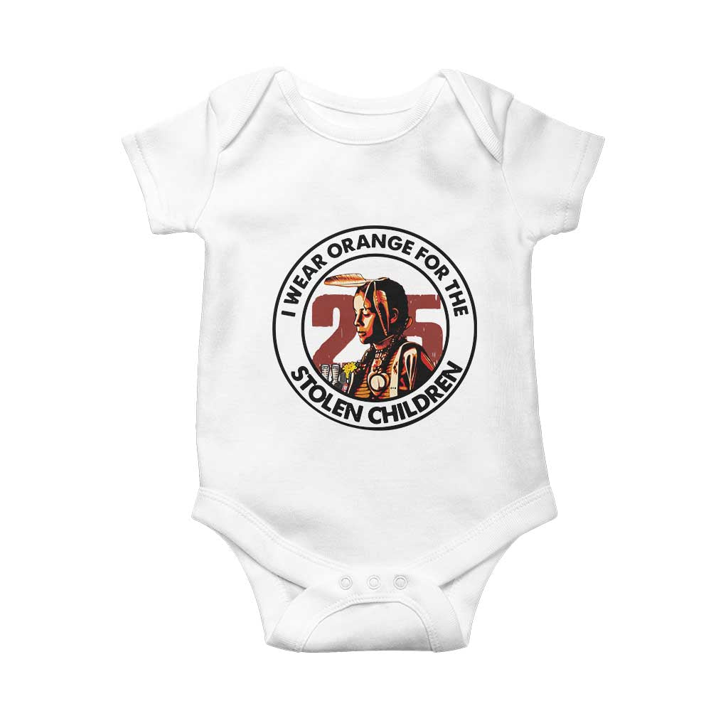 I Wear Orange For The 215 Stolen Children Baby Onesie Indigenous Girl Orange Shirt Day - Wonder Print Shop