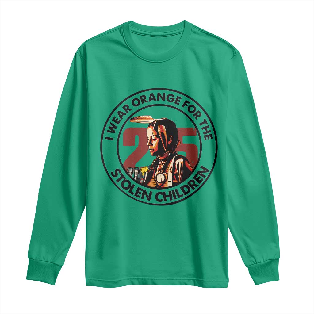 I Wear Orange For The 215 Stolen Children Long Sleeve Shirt Indigenous Girl Orange Shirt Day - Wonder Print Shop