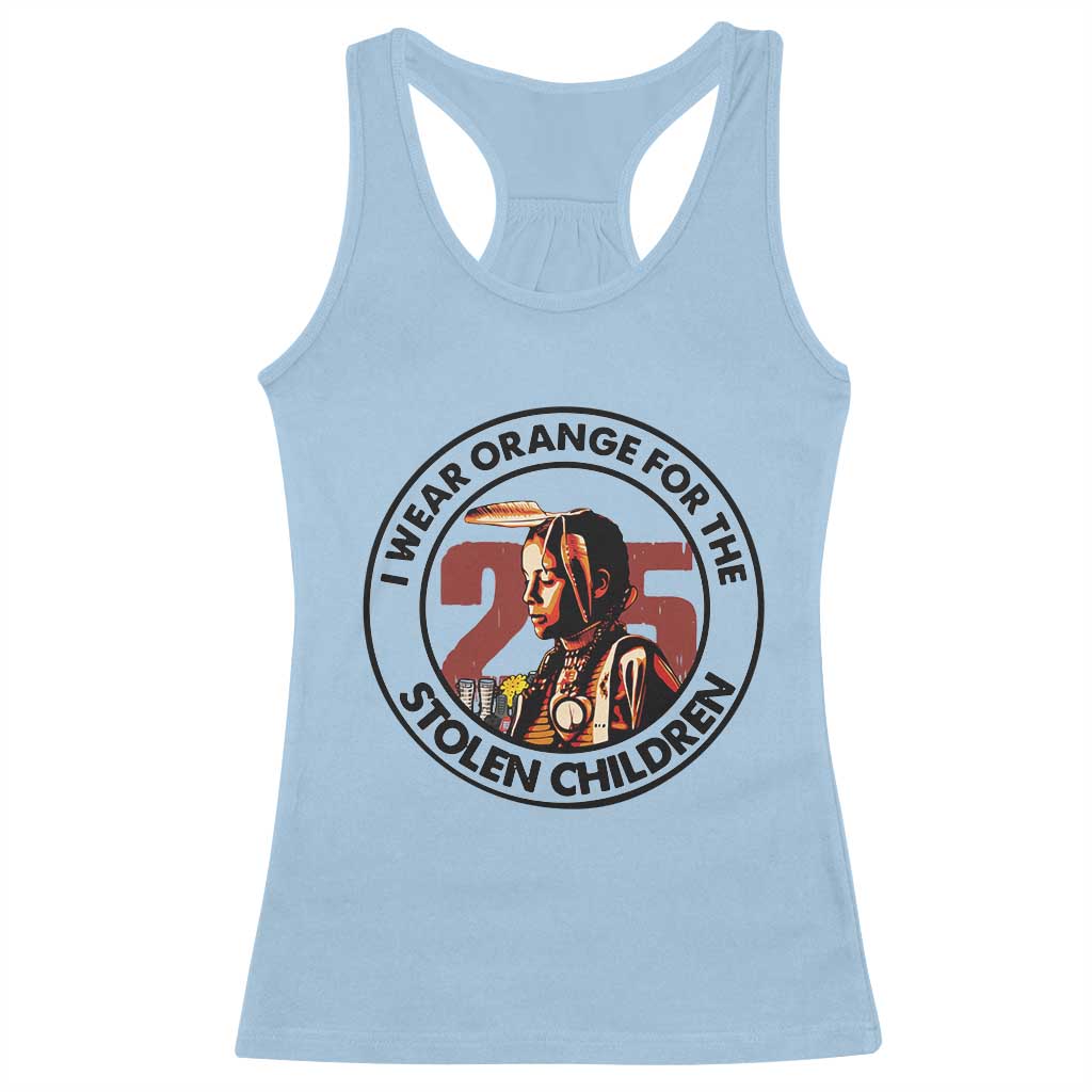 I Wear Orange For The 215 Stolen Children Racerback Tank Top Indigenous Girl Orange Shirt Day - Wonder Print Shop