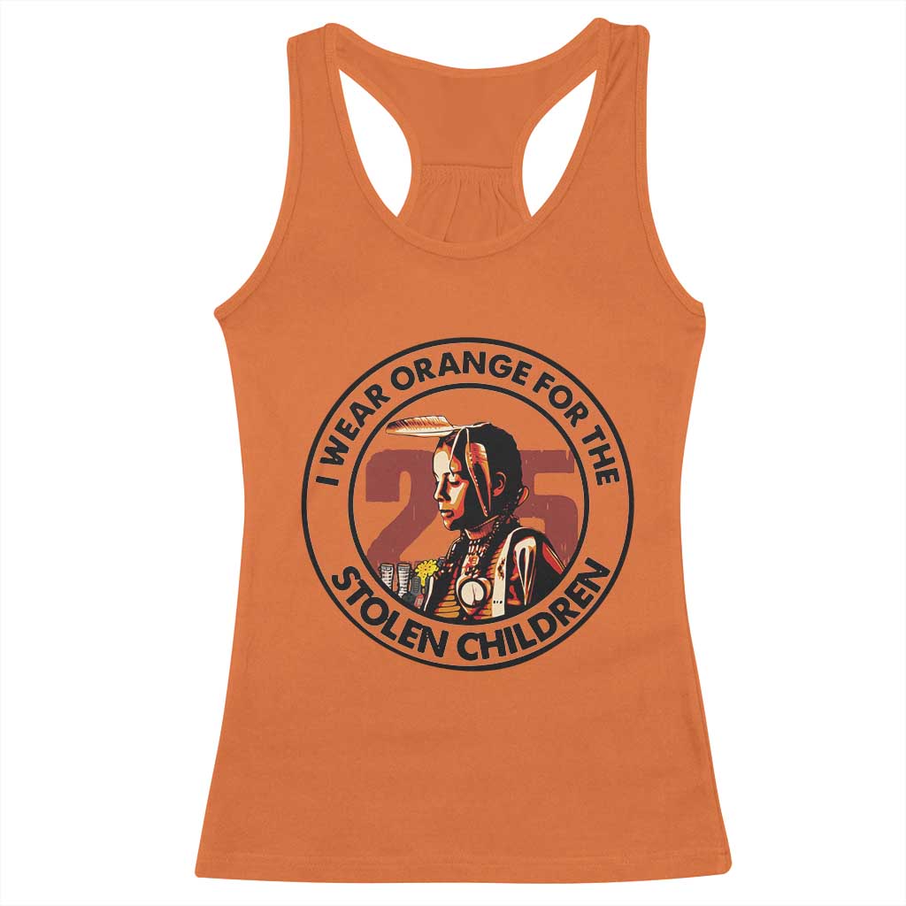 I Wear Orange For The 215 Stolen Children Racerback Tank Top Indigenous Girl Orange Shirt Day - Wonder Print Shop