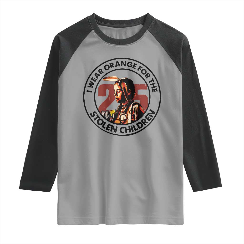 I Wear Orange For The 215 Stolen Children Raglan Shirt Indigenous Girl Orange Shirt Day - Wonder Print Shop