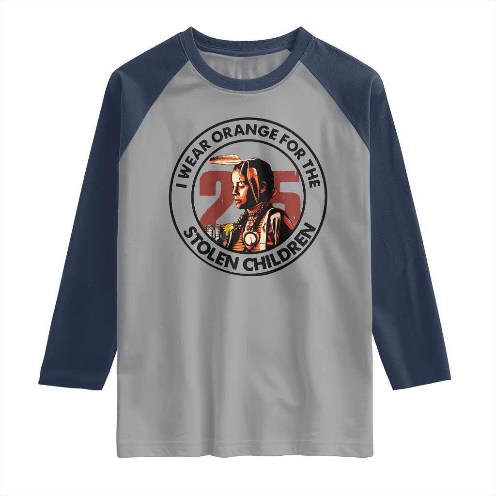 I Wear Orange For The 215 Stolen Children Raglan Shirt Indigenous Girl Orange Shirt Day - Wonder Print Shop