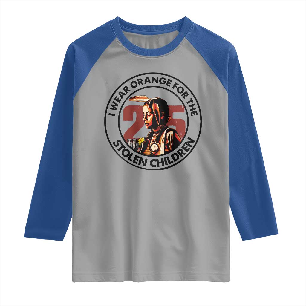 I Wear Orange For The 215 Stolen Children Raglan Shirt Indigenous Girl Orange Shirt Day - Wonder Print Shop