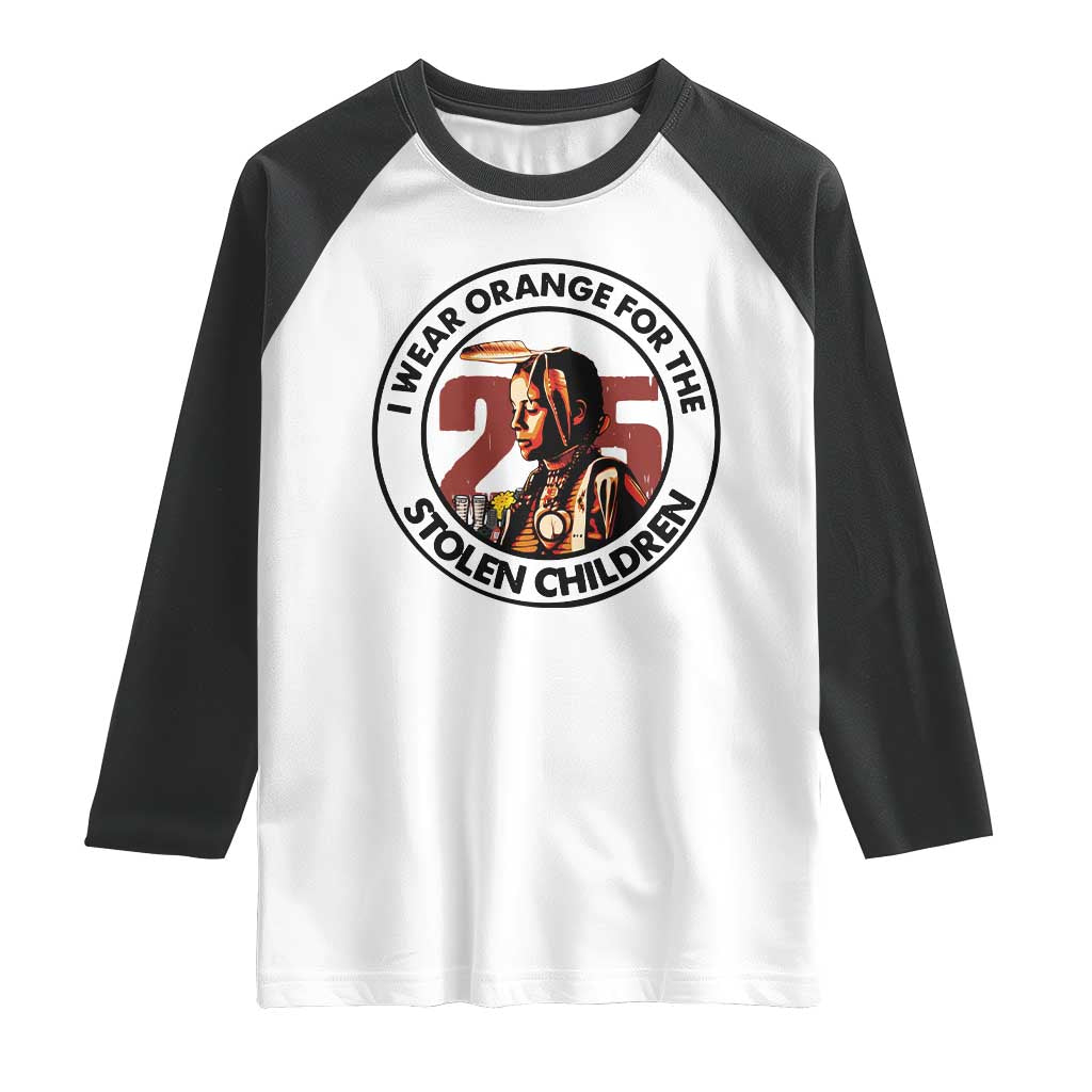 I Wear Orange For The 215 Stolen Children Raglan Shirt Indigenous Girl Orange Shirt Day - Wonder Print Shop