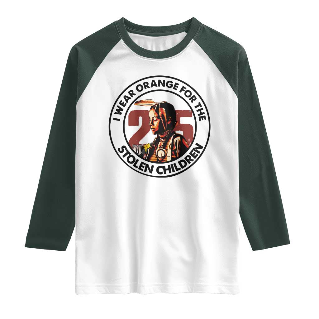 I Wear Orange For The 215 Stolen Children Raglan Shirt Indigenous Girl Orange Shirt Day - Wonder Print Shop