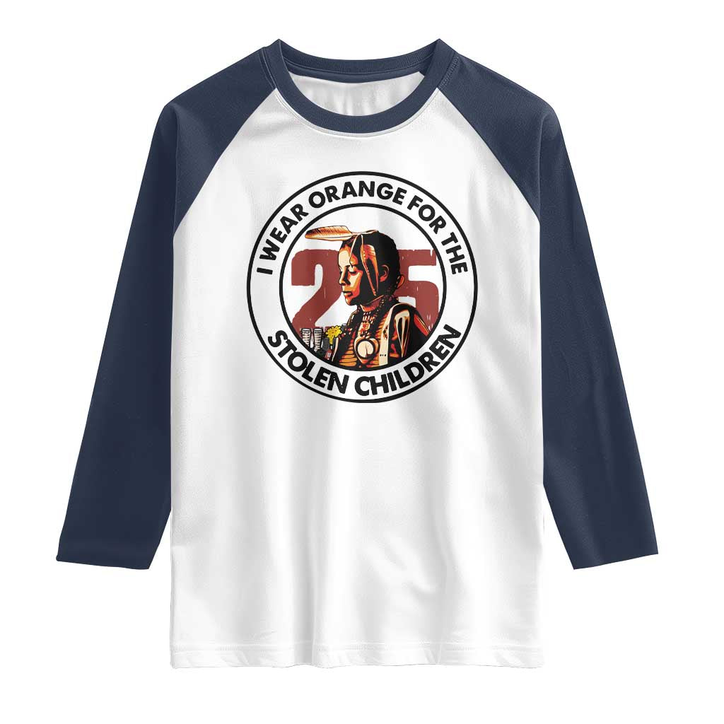 I Wear Orange For The 215 Stolen Children Raglan Shirt Indigenous Girl Orange Shirt Day - Wonder Print Shop
