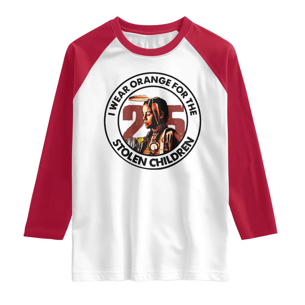 I Wear Orange For The 215 Stolen Children Raglan Shirt Indigenous Girl Orange Shirt Day - Wonder Print Shop