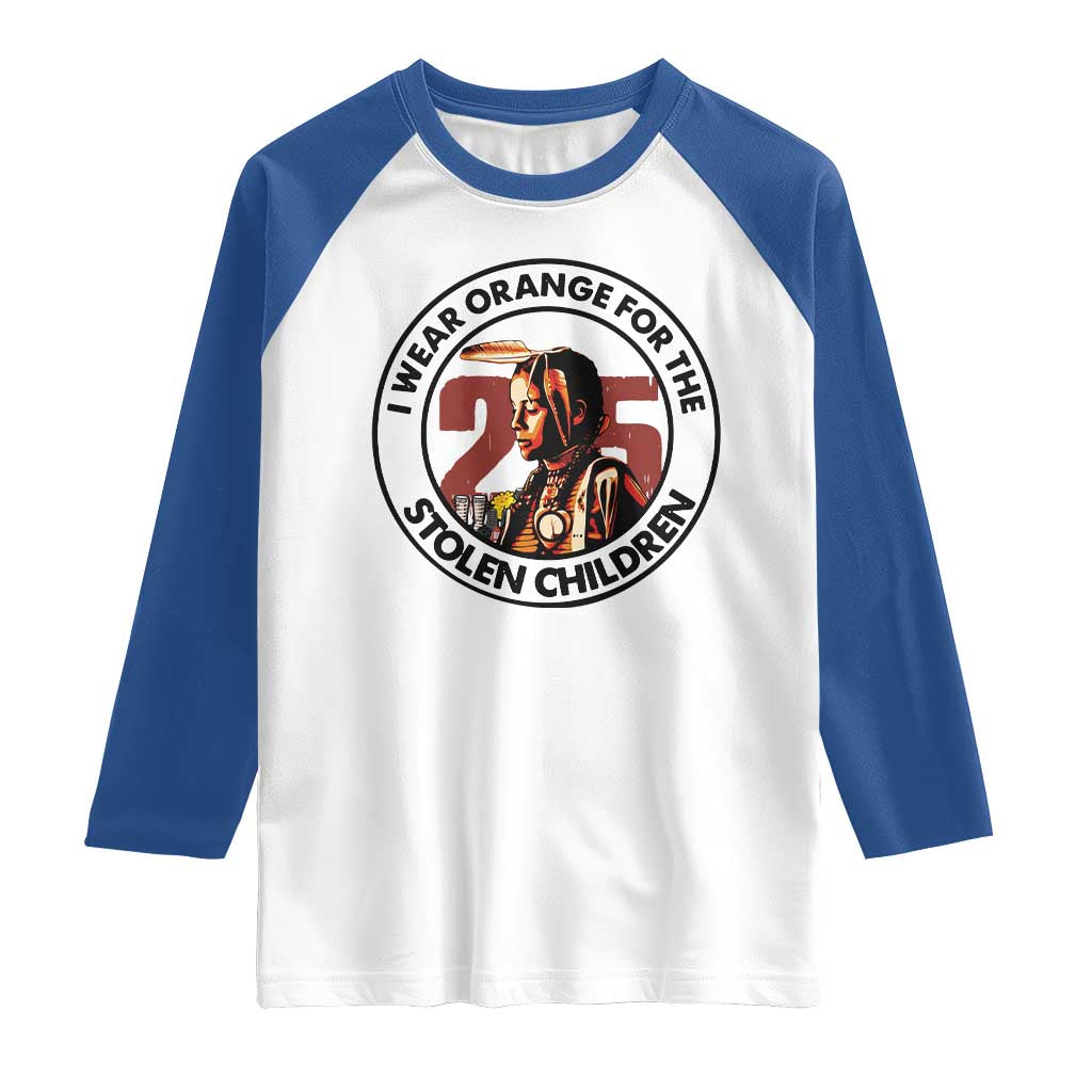 I Wear Orange For The 215 Stolen Children Raglan Shirt Indigenous Girl Orange Shirt Day - Wonder Print Shop