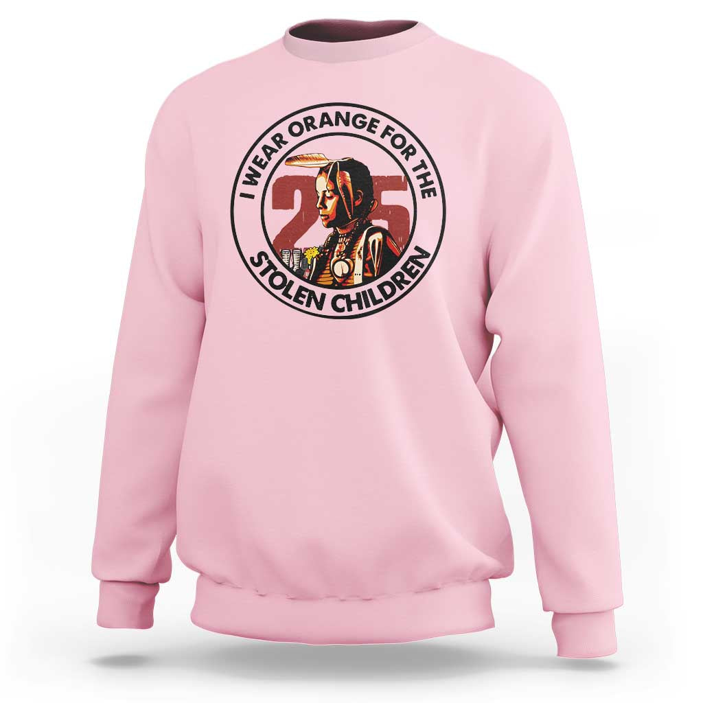 I Wear Orange For The 215 Stolen Children Sweatshirt Indigenous Girl Orange Shirt Day - Wonder Print Shop
