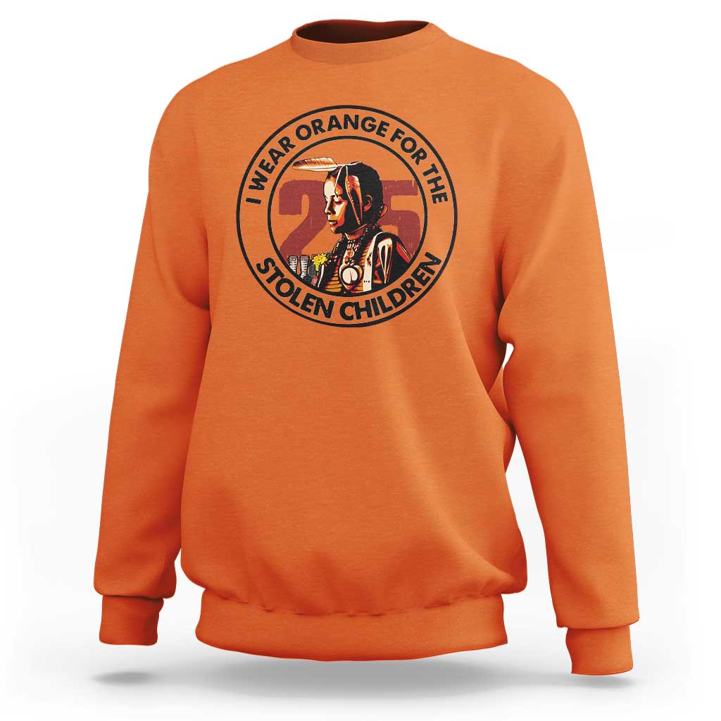 I Wear Orange For The 215 Stolen Children Sweatshirt Indigenous Girl Orange Shirt Day - Wonder Print Shop