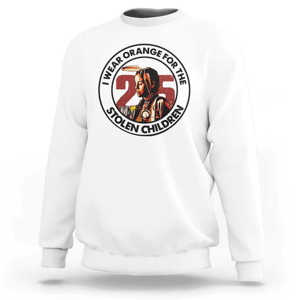 I Wear Orange For The 215 Stolen Children Sweatshirt Indigenous Girl Orange Shirt Day - Wonder Print Shop
