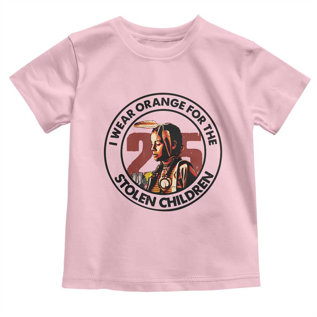 I Wear Orange For The 215 Stolen Children Toddler T Shirt Indigenous Girl Orange Shirt Day - Wonder Print Shop