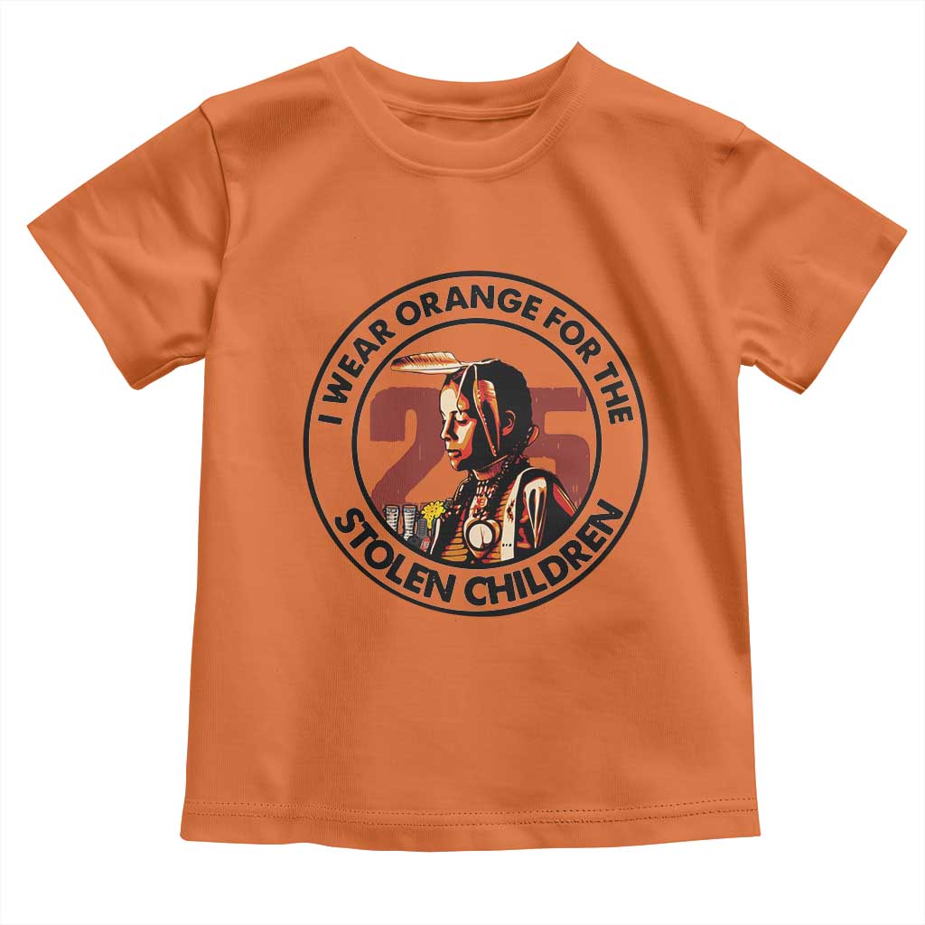 I Wear Orange For The 215 Stolen Children Toddler T Shirt Indigenous Girl Orange Shirt Day - Wonder Print Shop