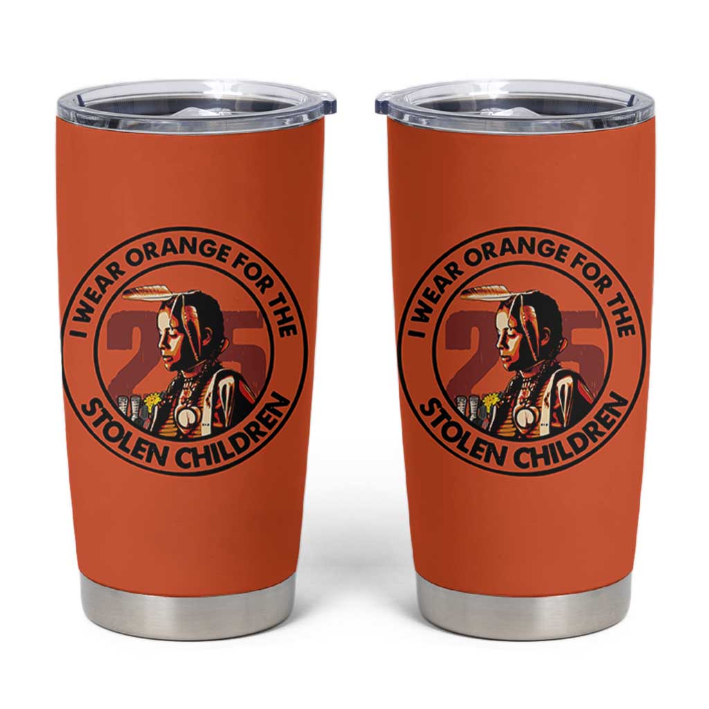 I Wear Orange For The 215 Stolen Children Tumbler Cup Indigenous Girl Orange Shirt Day - Wonder Print Shop